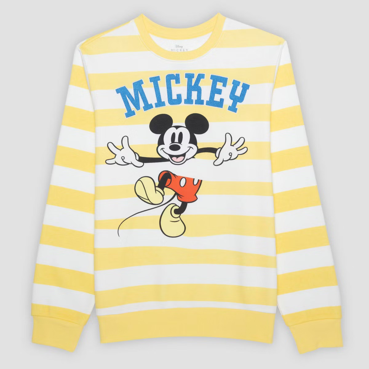 Men's Mickey Mouse & Friends Striped Crewneck Sweatshirt - Lemon Yellow | Target