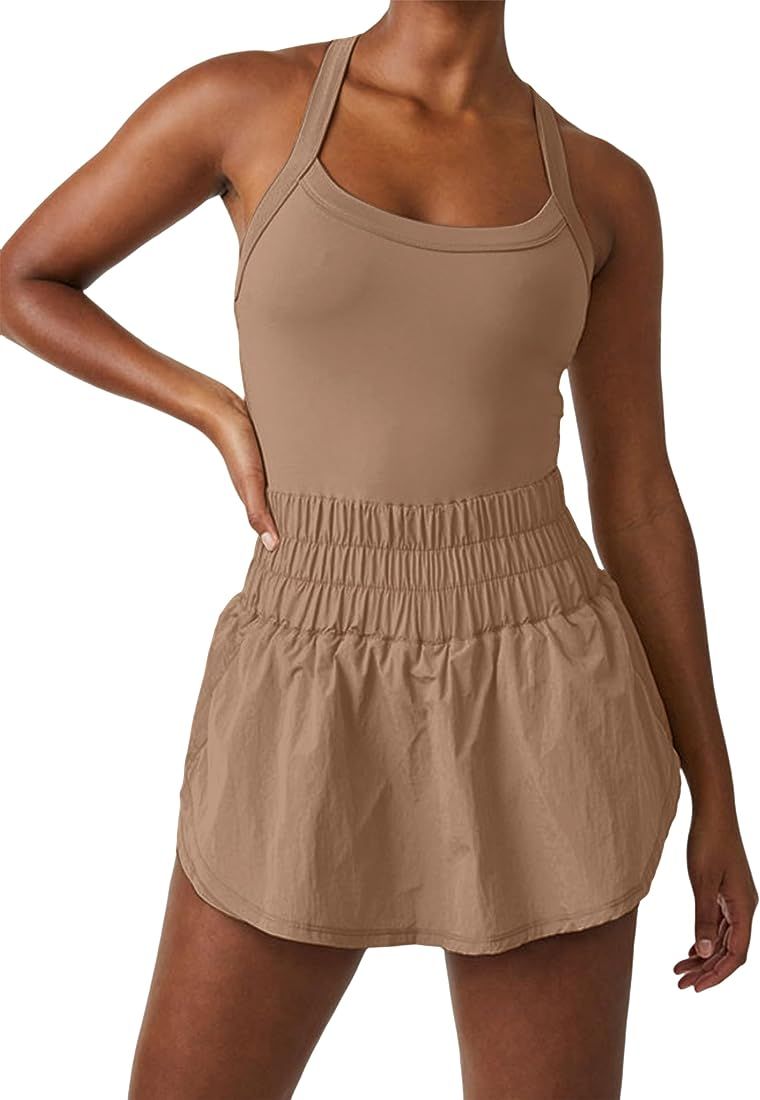 Meladyan Women Running Skortsie Jumpsuit Tennis Dress with Shorts Sleeveless Workout Athletic Gol... | Amazon (US)