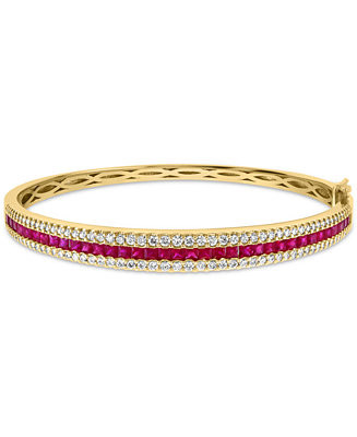 EFFY® Ruby (3-5/8 ct. t.w.) & Diamond (1-1/2 ct. t.w.) Triple Row Bangle Bracelet in 14k Gold - ... | Macy's