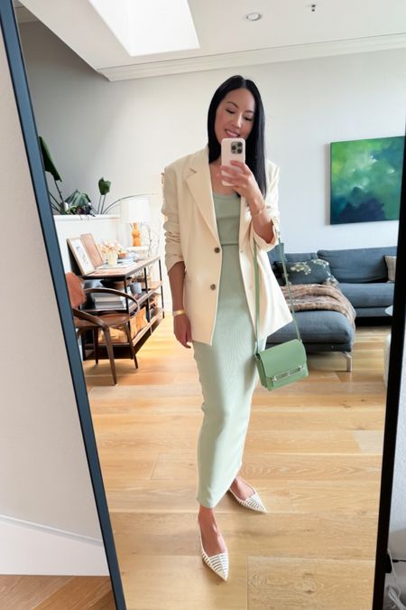 Wearing an affordable green top and skirt set with an oversized cream blazer to polish the summer outfit!

#classicstyle
#businesscasual
#summerworkwear
#KarenMillen
#modernworkwear


#LTKStyleTip #LTKSeasonal #LTKWorkwear