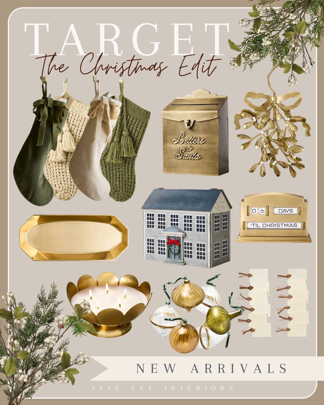 Just saw all these lovely pieces in the store yesterday, and they are even better in person! Target has so many fab Christmas accessories this year, from The John Derian Collection, to Hearth and Hand and Threshold with Studio McGee! Beautiful gift ideas for your holiday host as well!
Christmas stockings, mistletoe, green and gold Christmas, Target Christmas, #tagetstyle #christmascandles, Christmas card box, Countdown calendar, realistic cedar spray, pine branches, white berry branches 

 #LTKGiftGuide #LTKHoliday #LTKHome