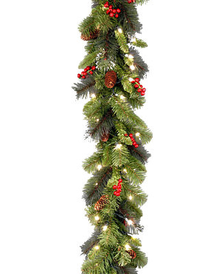 National Tree Company 9' Crestwood Spruce Silver Bristle Garland With Pine Cones, Berries, Glitte... | Macy's