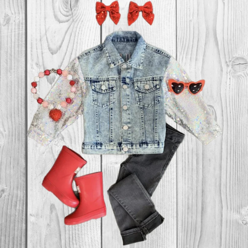 Girls/toddler/baby mini Sequin Heart Denim Jacket - Etsy | Etsy (US)
