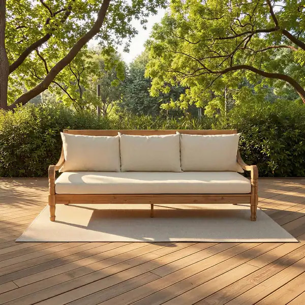 SAFAVIEH Outdoor Living Pasadena Brown/ Beige Acacia Wood Cushioned Daybed - 71.7" W x 35.4" D x ... | Bed Bath & Beyond