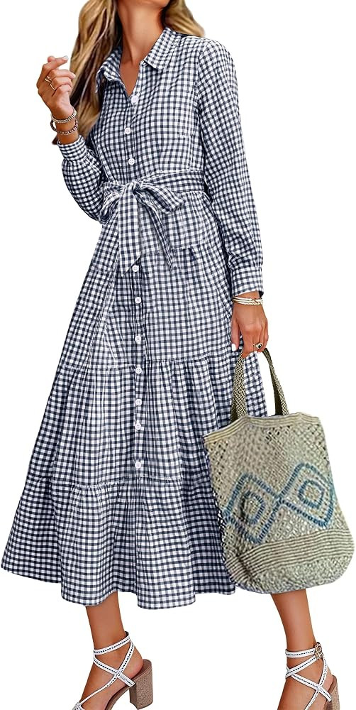 Caracilia Women Long Sleeve Striped Flowy Maxi Dress | Amazon (US)