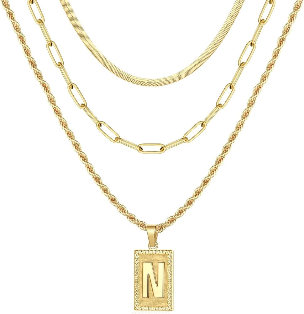 Layered Initial Necklaces for Women, 14K Gold Plated Layering Paperclip Chain Snake Choker Neckla... | Amazon (US)