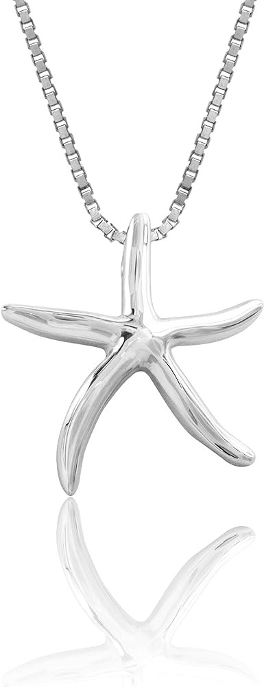 Honolulu Jewelry Company Sterling Silver Polished Starfish Ocean Sea Life Necklace Pendant with 1... | Amazon (US)