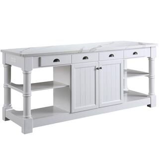 Design Element Monterey White 80 in. Kitchen Island with Sintered Stone Countertop-KD-03-80-W-ST ... | The Home Depot