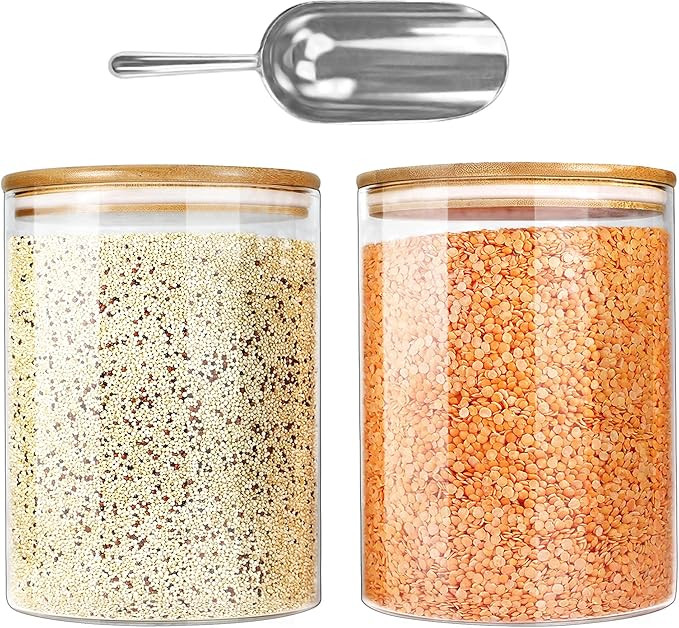 Urban Green Glass Jar with Bamboo Lids (2 sets 100oz) with Metal Scoop, Food Storage Containers w... | Amazon (US)
