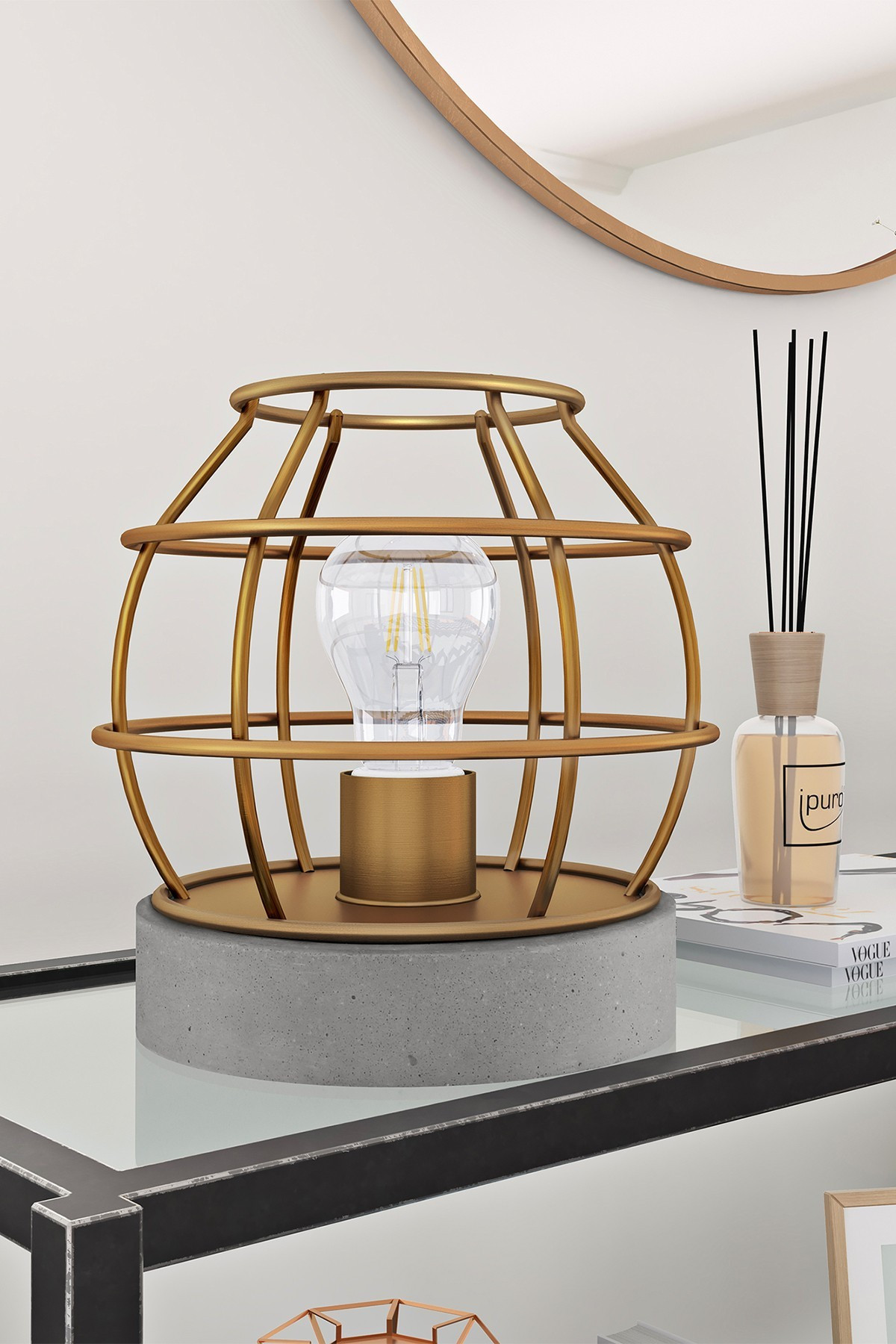 Kennet Table Lamp with Antique Brass Cage & Concrete Pedestal | Nordstrom Rack