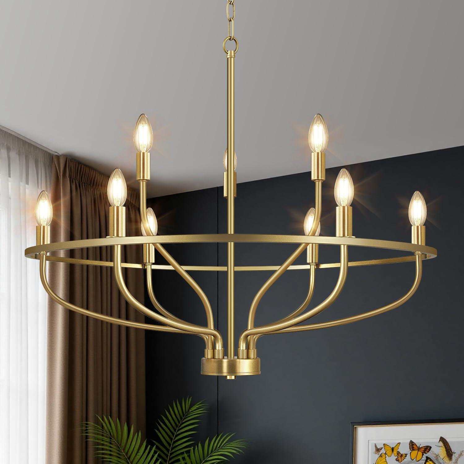 30" Gold Chandelier, 9-Light Modern Farmhouse Chandelier for Dining Room Lighting Fixtures Hangin... | Amazon (US)