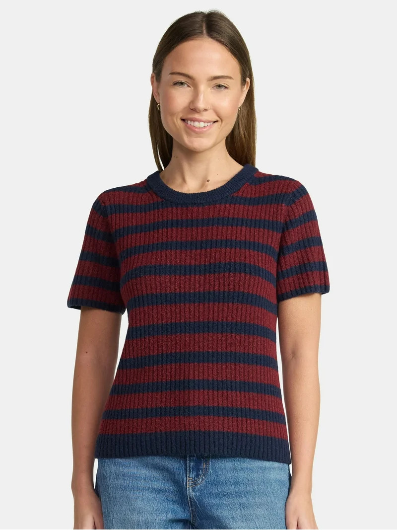 Time and Tru Women's Sweater Tee with Short Sleeves, Sizes XS-XXXL | Walmart (US)