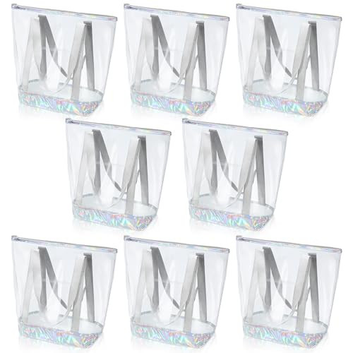 Reginary 8 Pieces Clear Tote Bags Shoulder Handbag Security Approved See Through Bag with Zipper Closure for Travel Work (PU, Beige Laser) | Amazon (US)