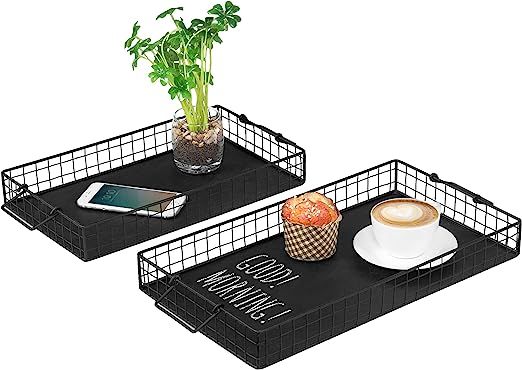 Black Metal Wire Nesting Chalkboard Serving Trays with Handles/Decorative Storage Baskets, Set of... | Amazon (US)