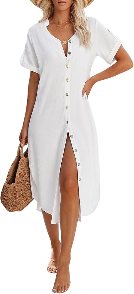 Bsubseach Womens Swimsuit Coverup Button Down Casual Summer Dress Bathing Suit Cover Up Long Kimo... | Amazon (US)