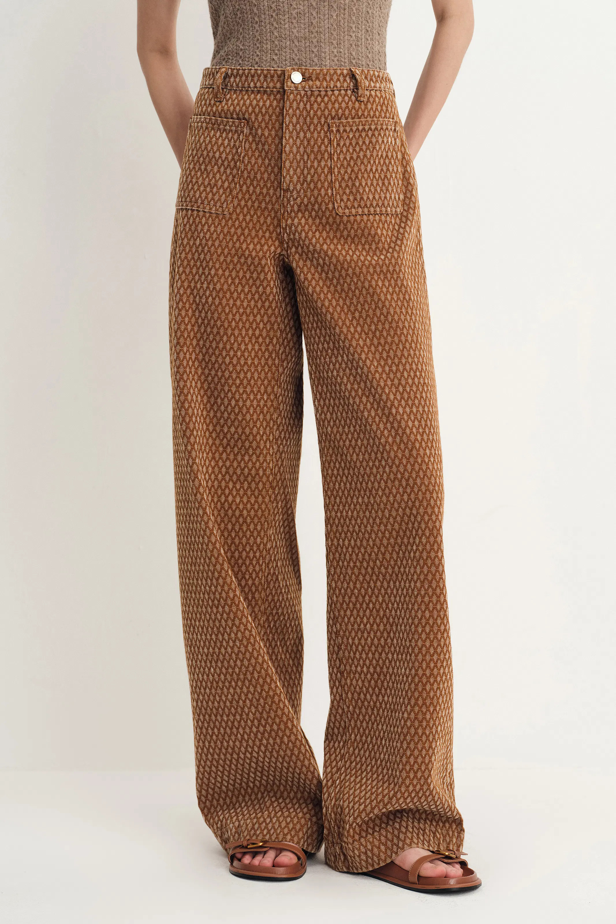 Hilda Geometric Texture Baggy Jeans in Faded Jacquard Denim | Fabrique