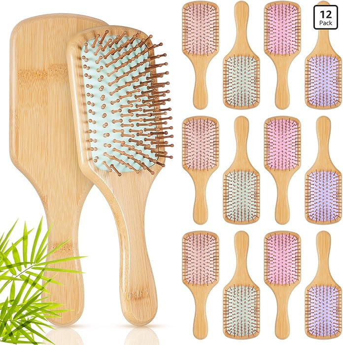 Tessco for you 12 Pcs Bamboo Hair Brushes Bulk Blank Wooden Paddle Brush Natural Scalp Massage An... | Amazon (US)