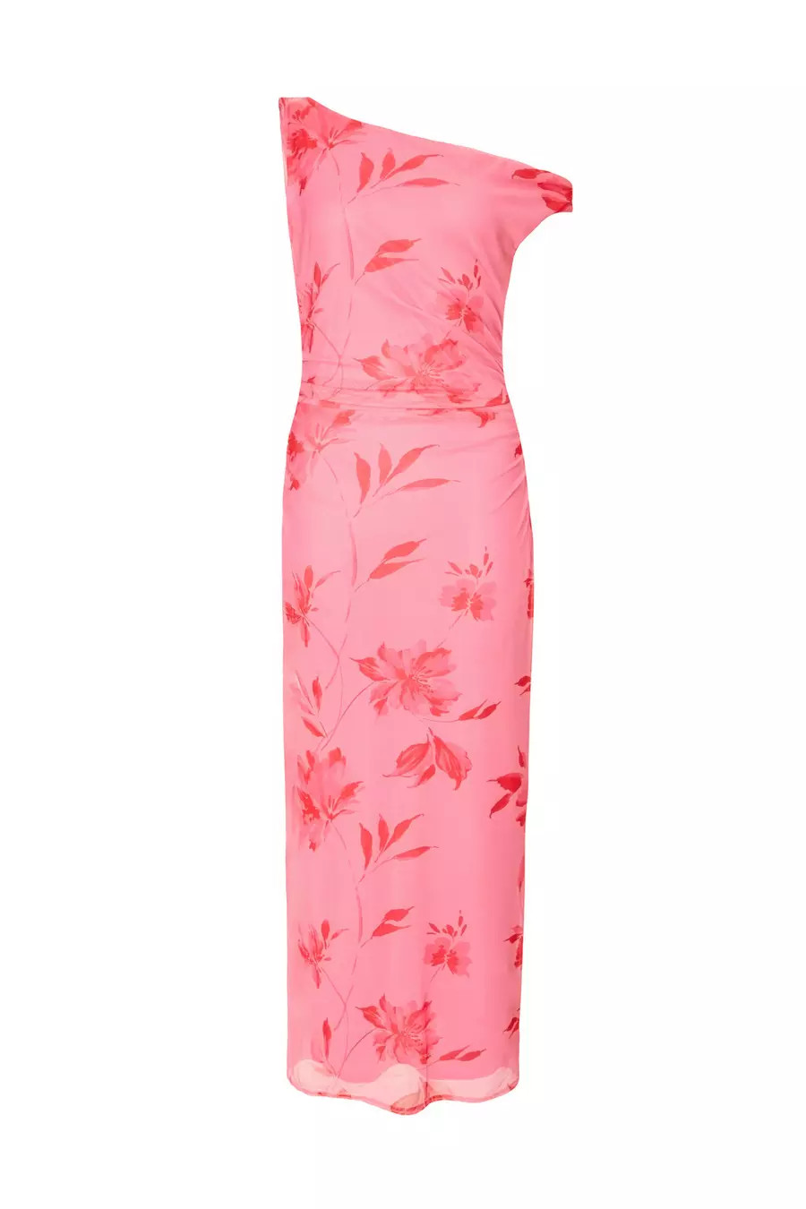 Home/Pink Mesh Floral Print Midaxi Dress | Quiz Clothing