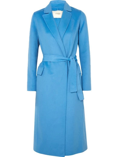 Maje - Belted Brushed Wool-blend Felt Coat - Sky blue | NET-A-PORTER (UK & EU)