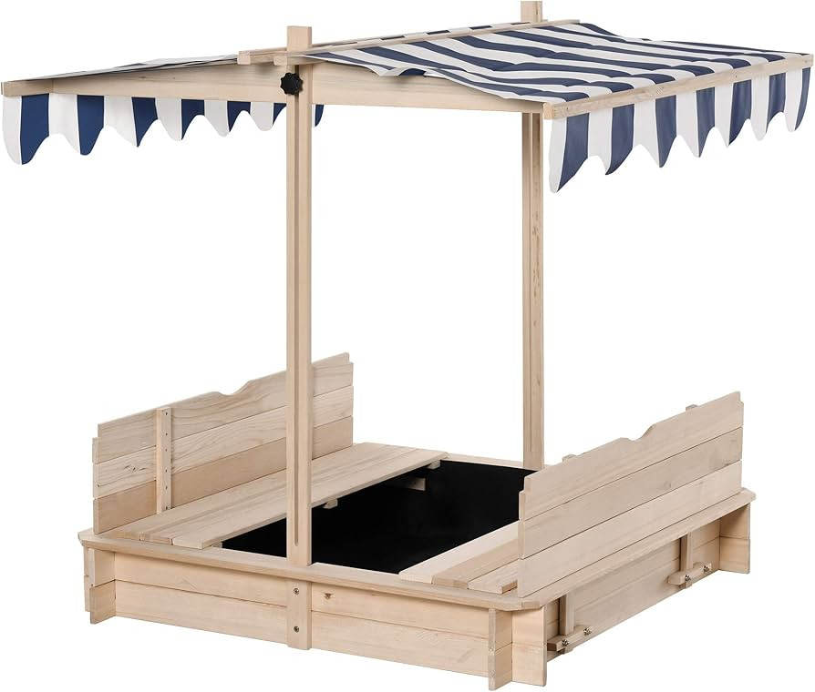 Outsunny Wooden Kids Sandbox with Cover, Children Outdoor Sand Play Station with Foldable Bench S... | Amazon (US)