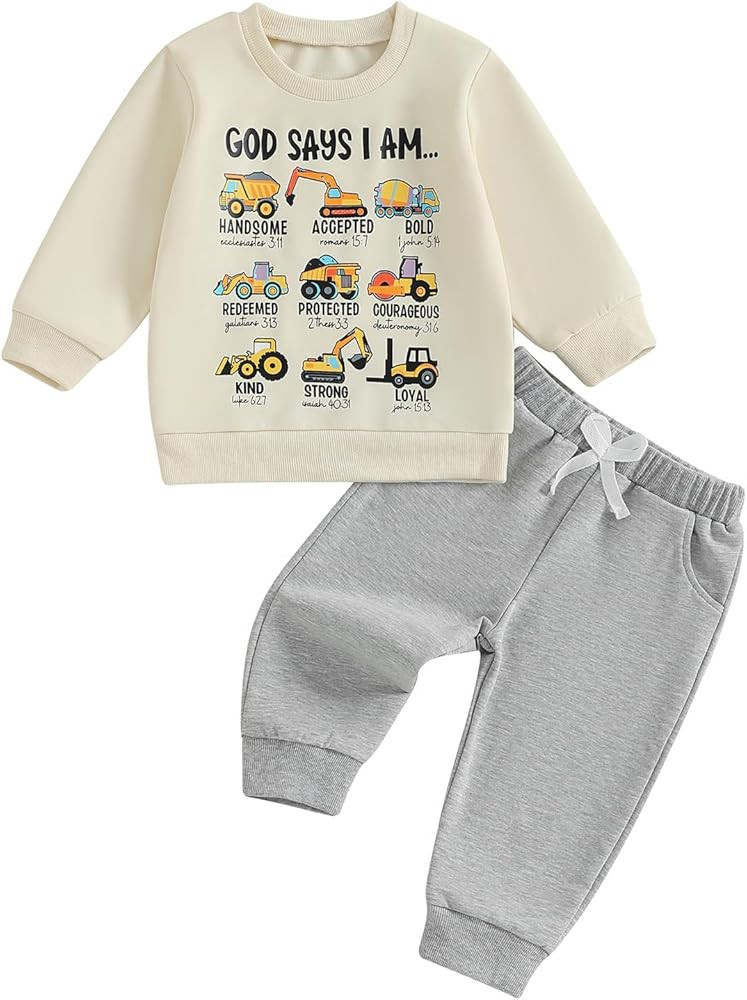 Baby Boy Clothes God Says I am Letter Sweatshirt Pullover Tops Jogger Pants 2PCS Set Toddler Litt... | Amazon (US)