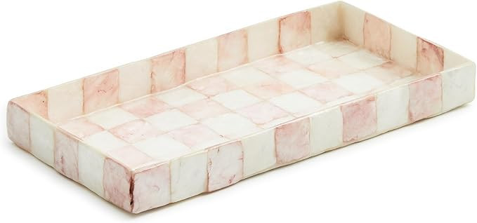 MACKENZIE-CHILDS Capiz Vanity Tray, Rectangular Tray Decor, Pink-and-White Rosy Check | Amazon (US)