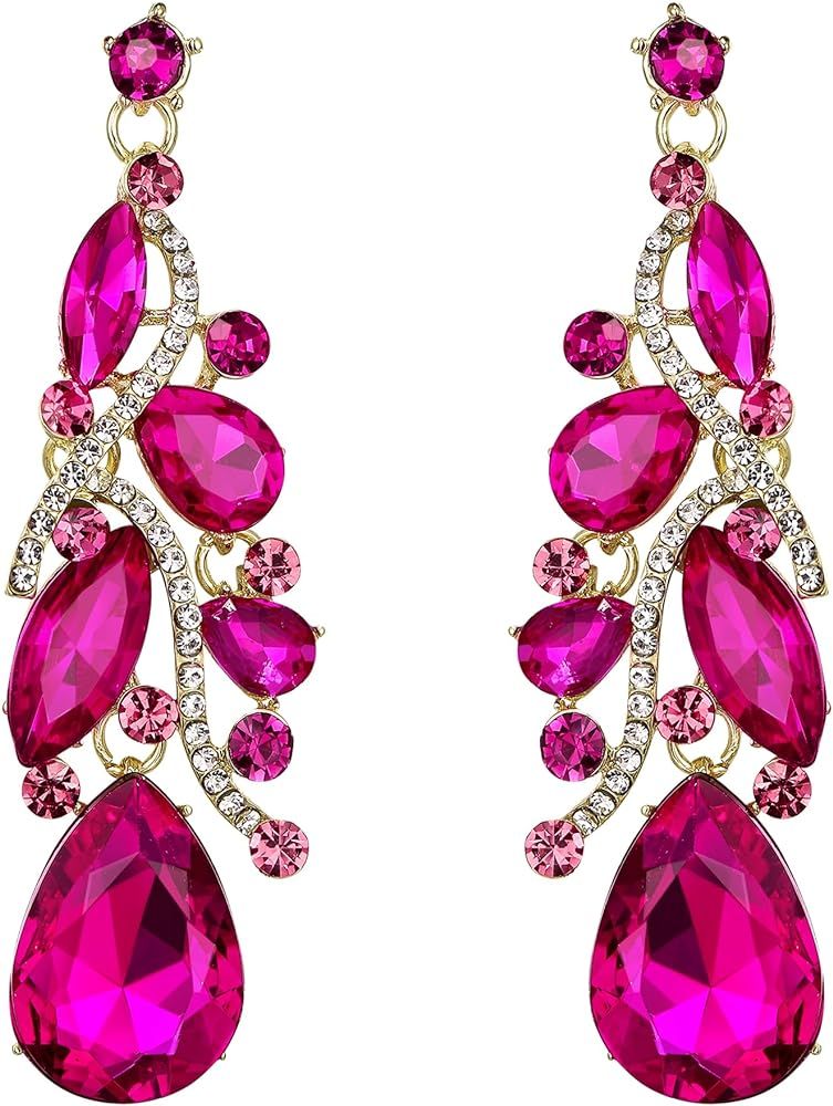 BriLove Women's Bohemian Boho Crystal Multi Teardrop Filigree Cluster Chandelier Dangle Earrings | Amazon (US)