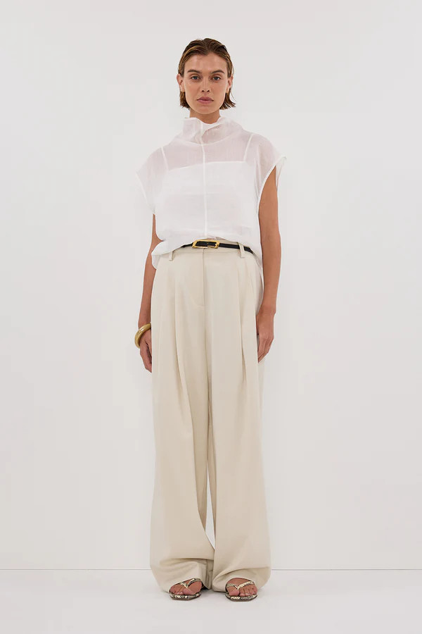 CARMEL WHITE RAMIE FUNNEL NECK TOP | DISSH