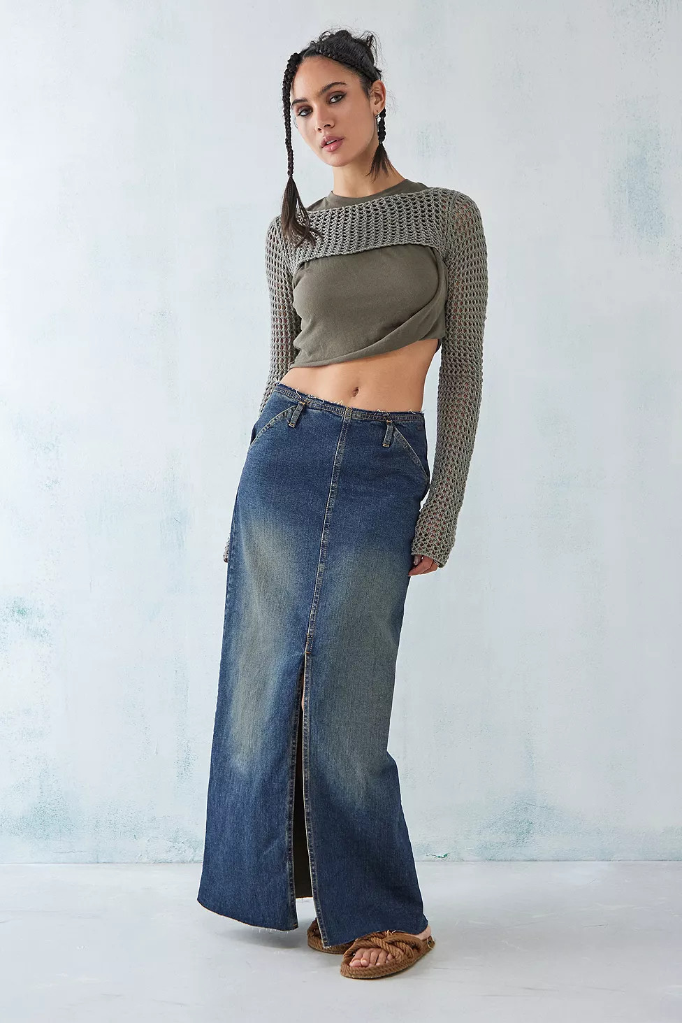 BDG Tinted Stretch Denim Maxi Split Skirt | Urban Outfitters (EU)