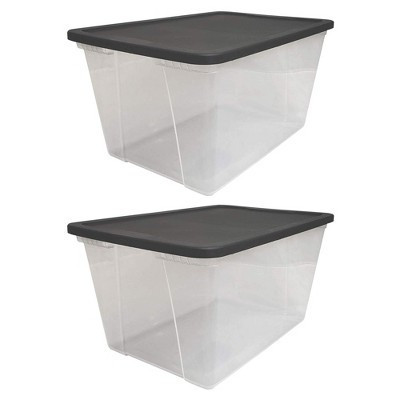 HOMZ 56-Quart Clear Stackable Plastic Storage Containers, Gray Lid, 2 Pack | Target