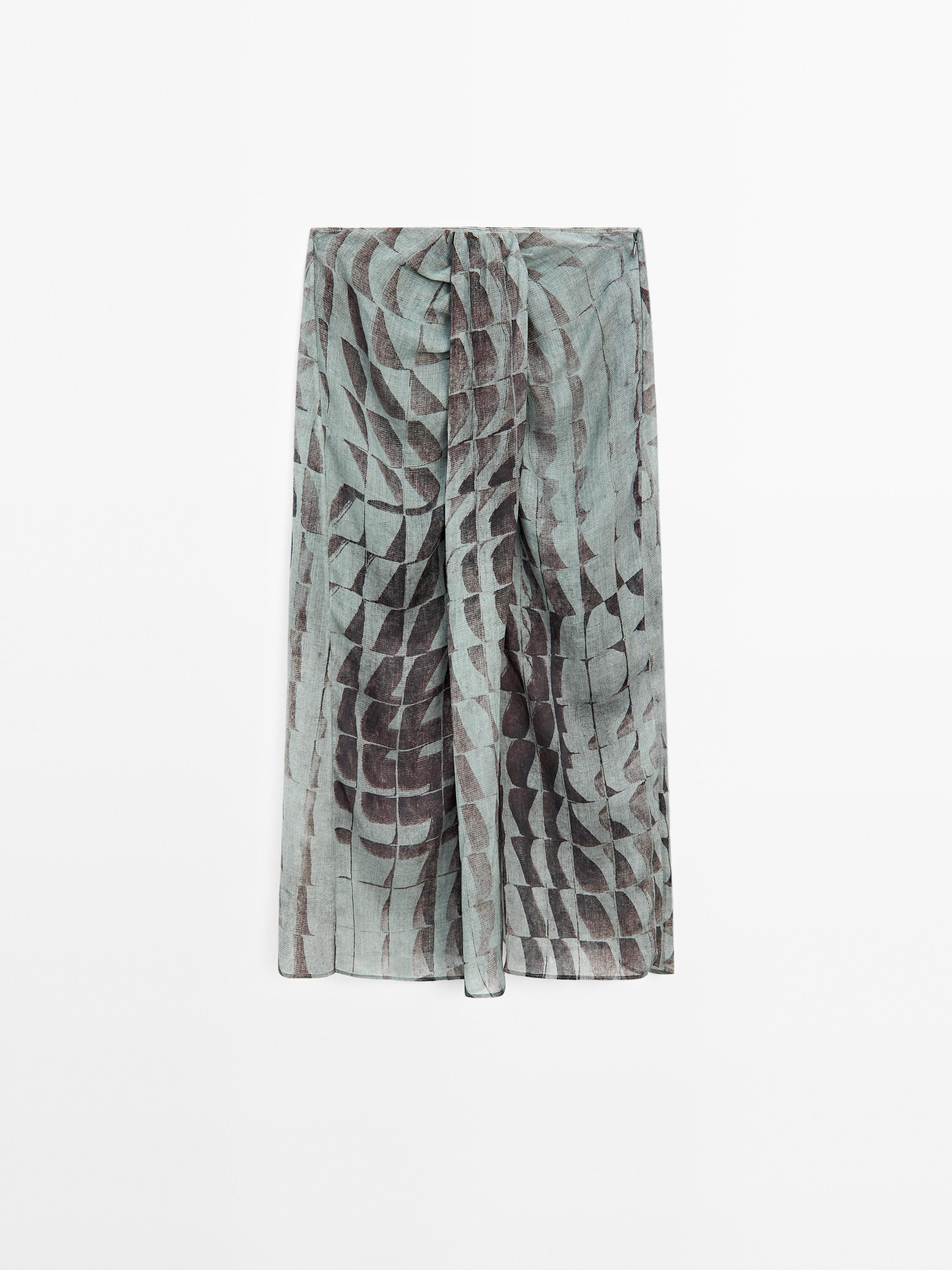 Printed midi skirt with gathered detail | Massimo Dutti UK