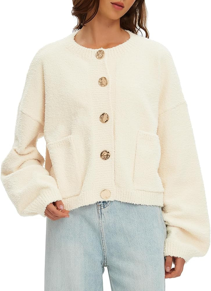 Beaully Women's Cardigan Sweaters 2025 Trendy Fuzzy Knit Long Sleeve Button Up Outwear Casual War... | Amazon (US)