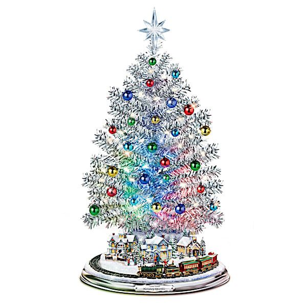 Thomas Kinkade Silver Christmas Tree: Lights, Music, Motion | Bradford Exchange