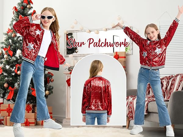 LOLANTA Girls Sequin Jacket, Long Sleeve Kids Bomber Coats with Pockets, Spring Fall Outfits for ... | Amazon (US)