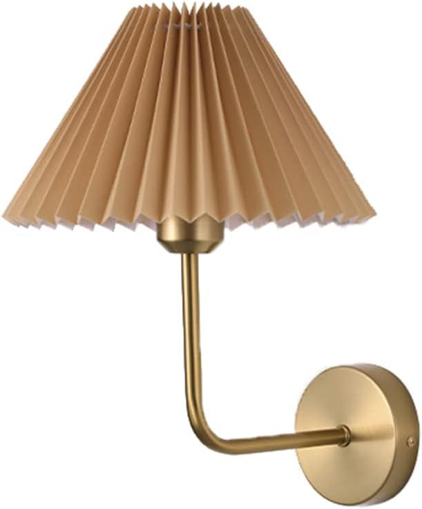 SHREALMS Bedroom Bedside Wall Lamp/Headboard Lights - 1 Light Single Wall Sconce with Pleated Fab... | Amazon (US)
