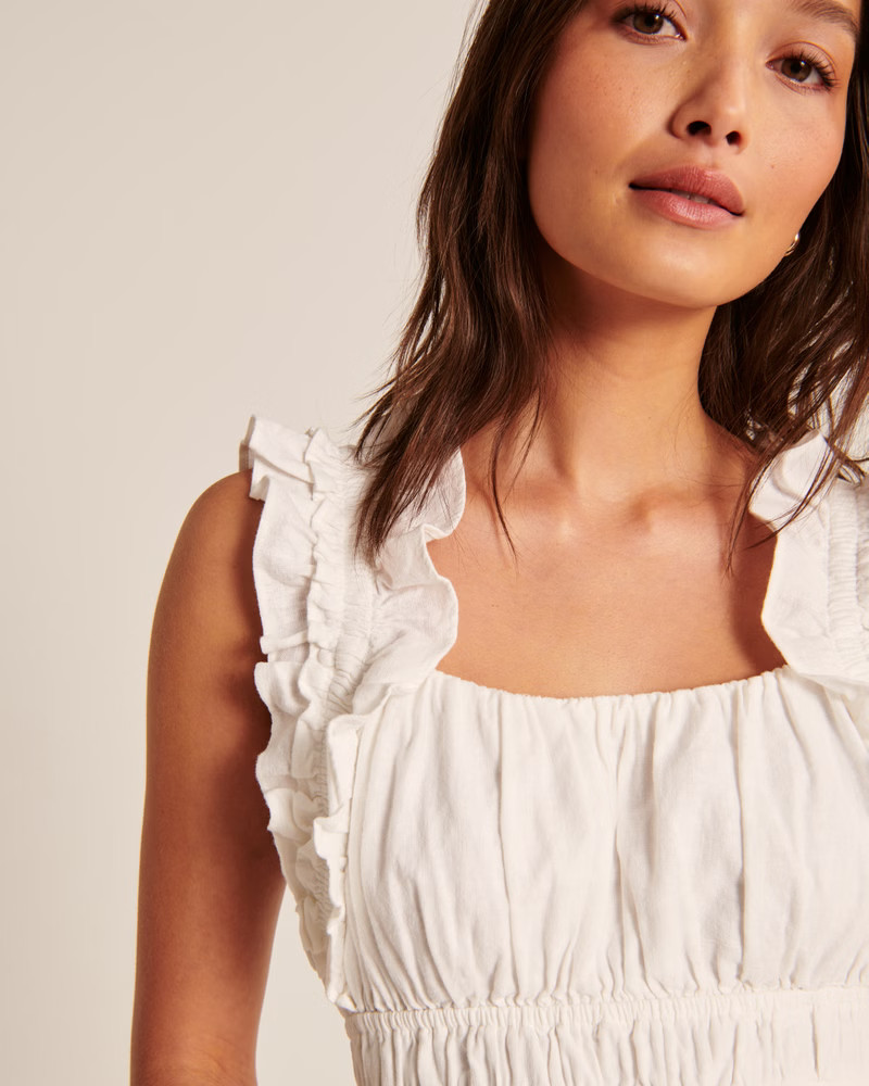 Ruffle Strap Linen-Blend Babydoll Top | Abercrombie & Fitch (US)