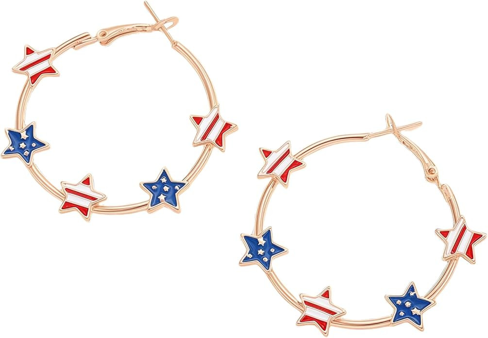 USA Hoop Earrings with Red White and Blue Star Theme for 4th of July Women Outfit Accessories | Amazon (US)