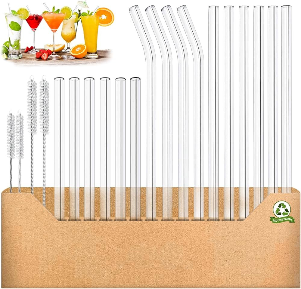 Glass Straws Drinking Reusable 20 Pack,Size 8.5''x10MM, 8.5’’x8MM and 6''x10MM,Glass Straws S... | Amazon (US)