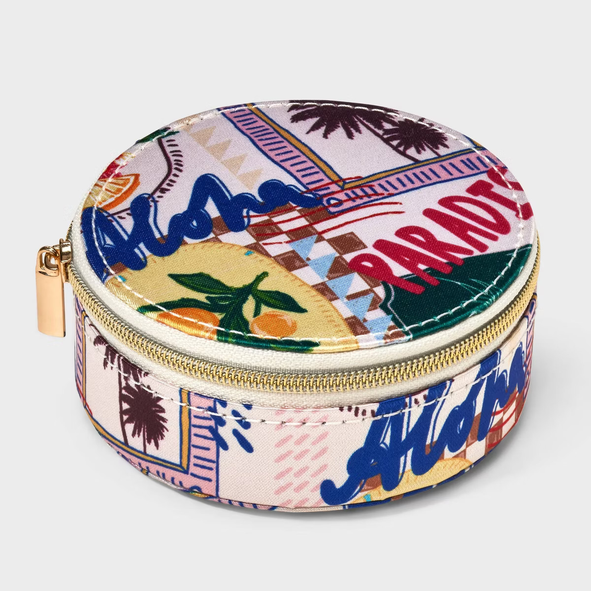 Small Round Printed Travel Jewelry Organizer - A New Day™ Off-White/Blue/Red | Target