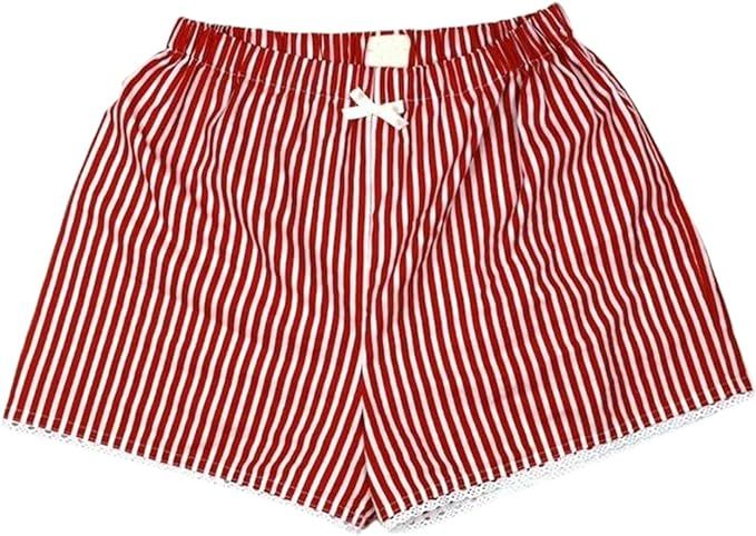 Women Y2K Stripe Shorts Elastic Waist Gingham Boxer Pajamas Shorts Cute Summer Pj Lounge Shorts | Amazon (US)