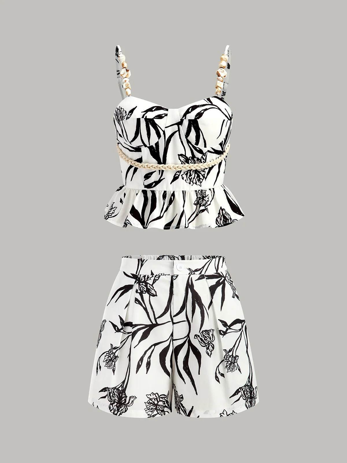 Floral Print Peplum Top With Shorts Set | Commense