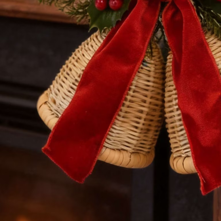 Woven Bells with Bow Hanging Christmas Decoration, Brown/Red/Green, 11.5", by Holiday Time | Walmart (US)