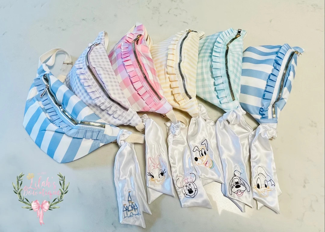 Nylon Ruffle Gingham, Stripe, Crossbody, Fanny Pack, Chest Bag With Minnie, Mickey, Daisy, Donald... | Etsy (US)