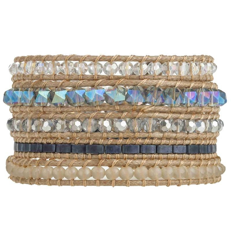 Large Azul Crystals with Miyuki Beads on Natural - Vegan (SAMPLE) | Victoria Emerson