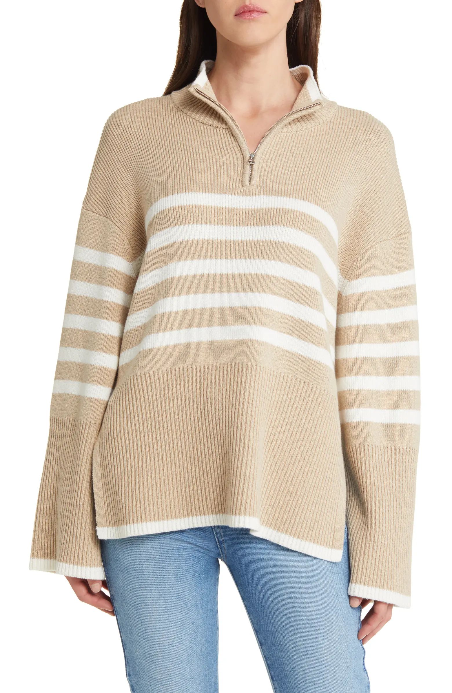 Tessa Stripe Wool & Cotton Quarter-Zip Pullover | Nordstrom