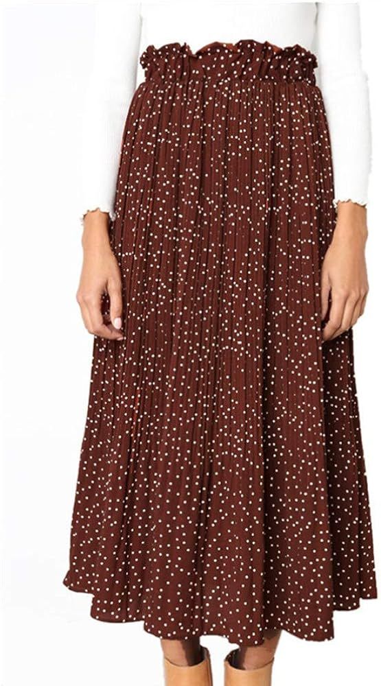 Casual Midi Skirt for Women High Waist Polka Dot Pleated Skirt with Pockets | Amazon (US)