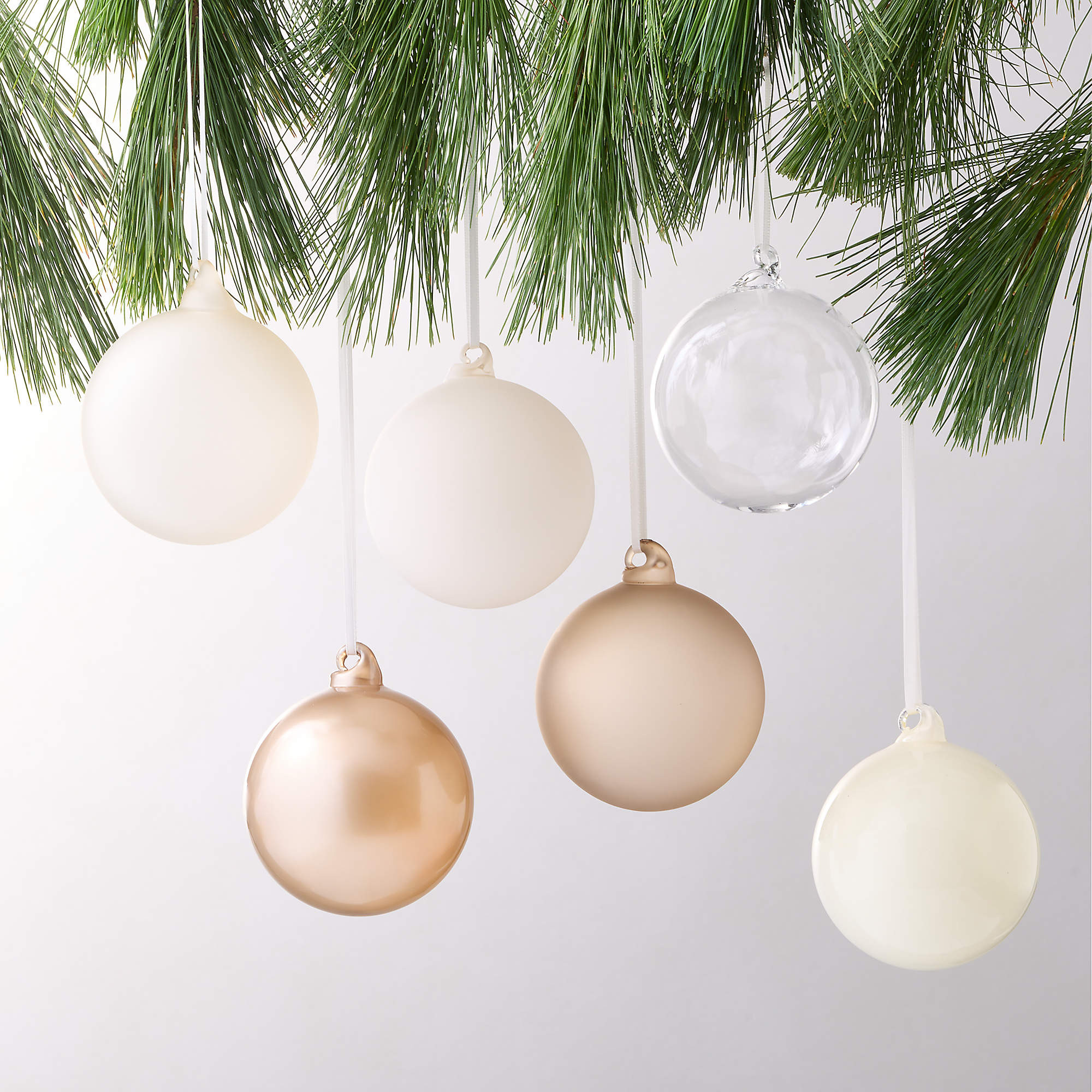Winter White Luster Round 3.25" Christmas Tree Ornament Set of 6 | CB2 | CB2
