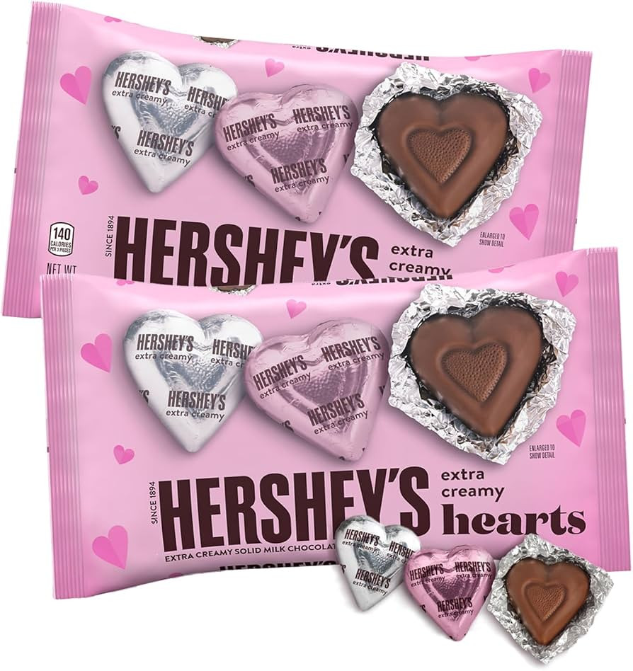 Hershey Milk Chocolate Hearts Valentine's Candy - 2 Pack (Approx 42 Pieces) Individually Wrapped ... | Amazon (US)