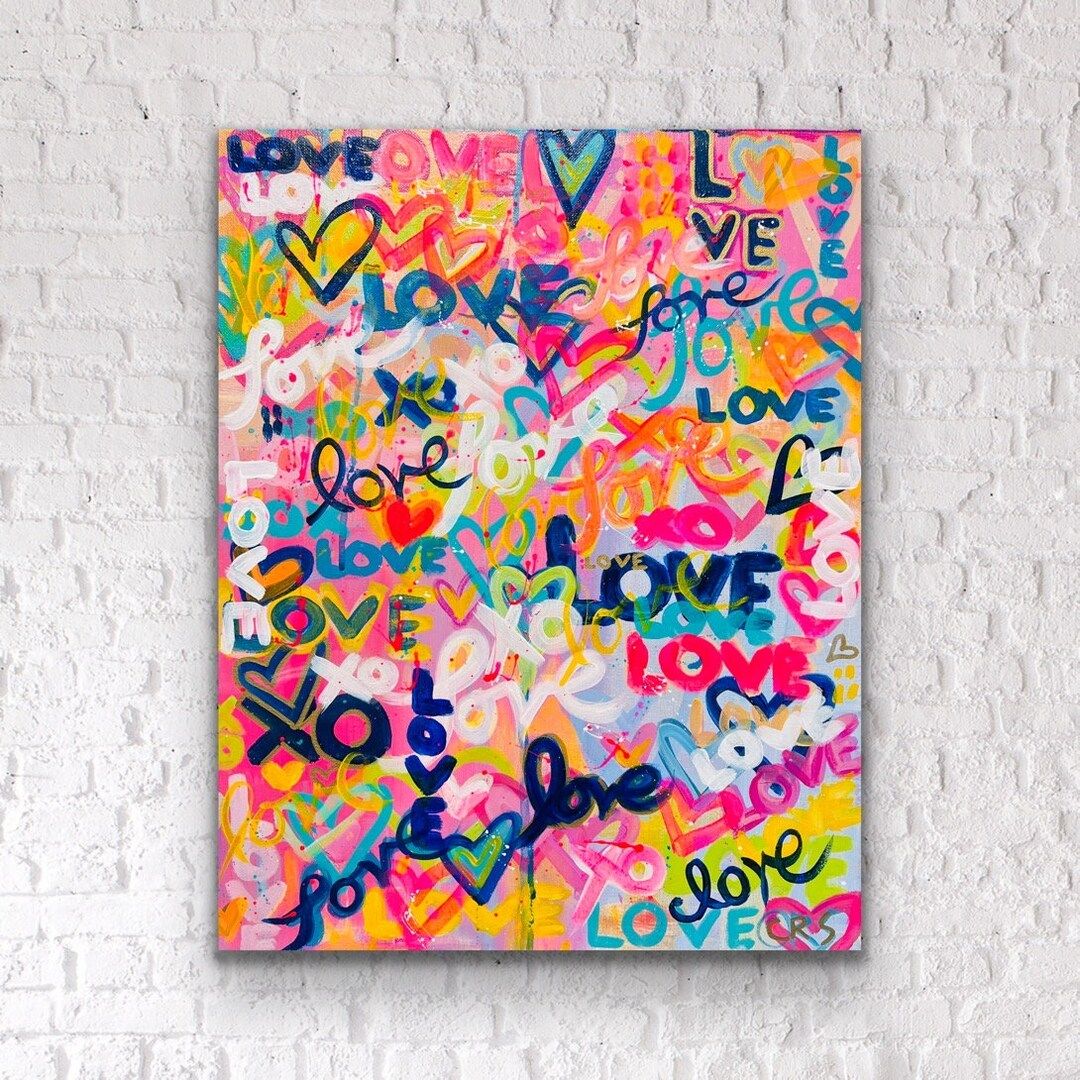 Neon Pink Preppy Heart Love Art. XO Pop Painting. Trendy Teen Girl Dorm Graffiti Wall Decor. Fun ... | Etsy (US)