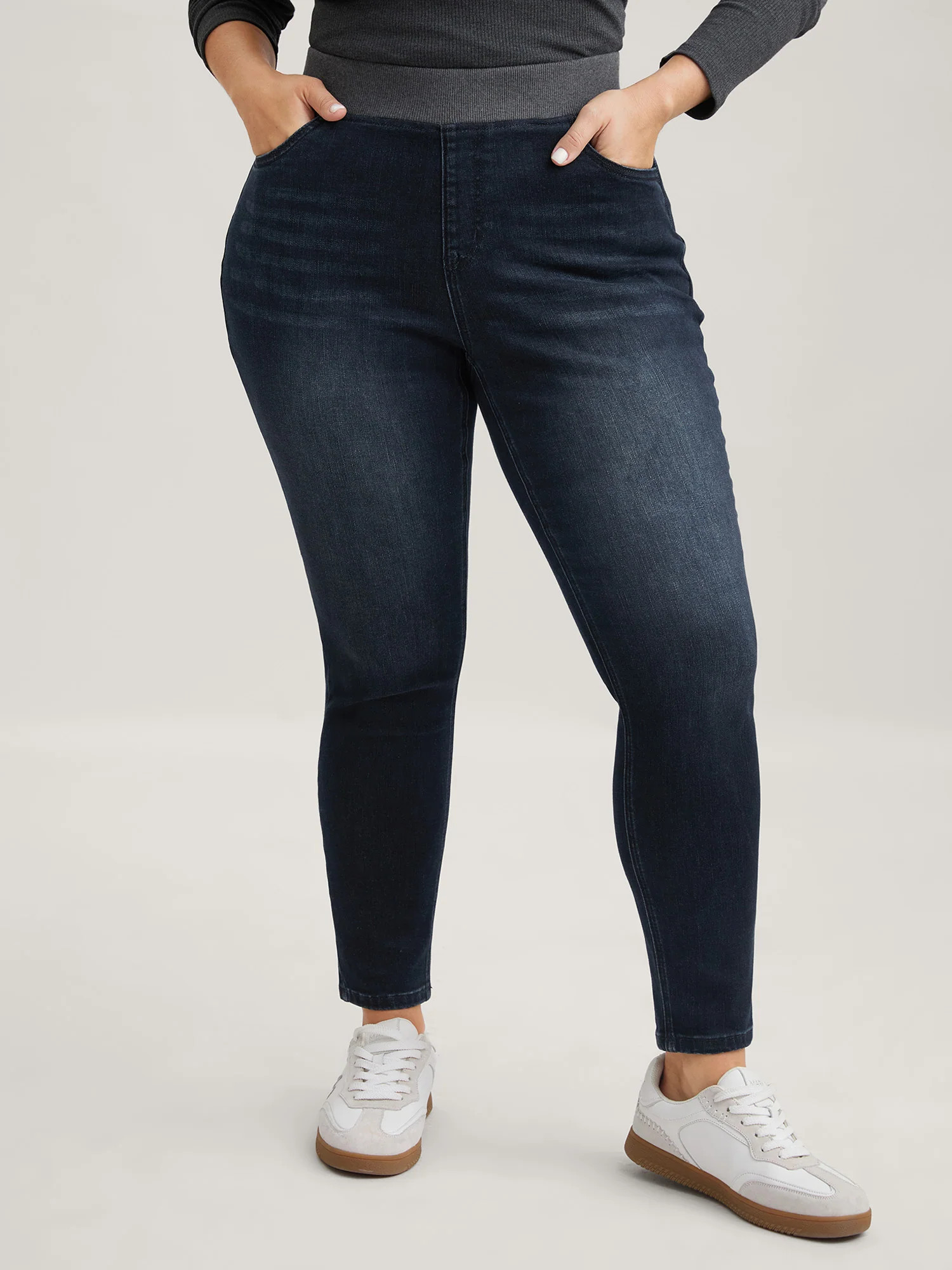 Stretchy Whiskered Waist Skinny Knit Jeans | Bloomchic